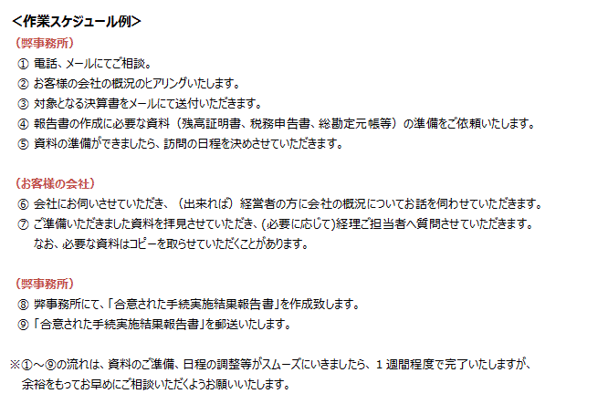 合意された手続実施結果報告書・監査証明提供スケジュール